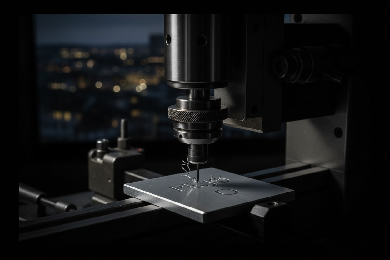 Gravurmaschine mit sehr dunkler Beleuchtung