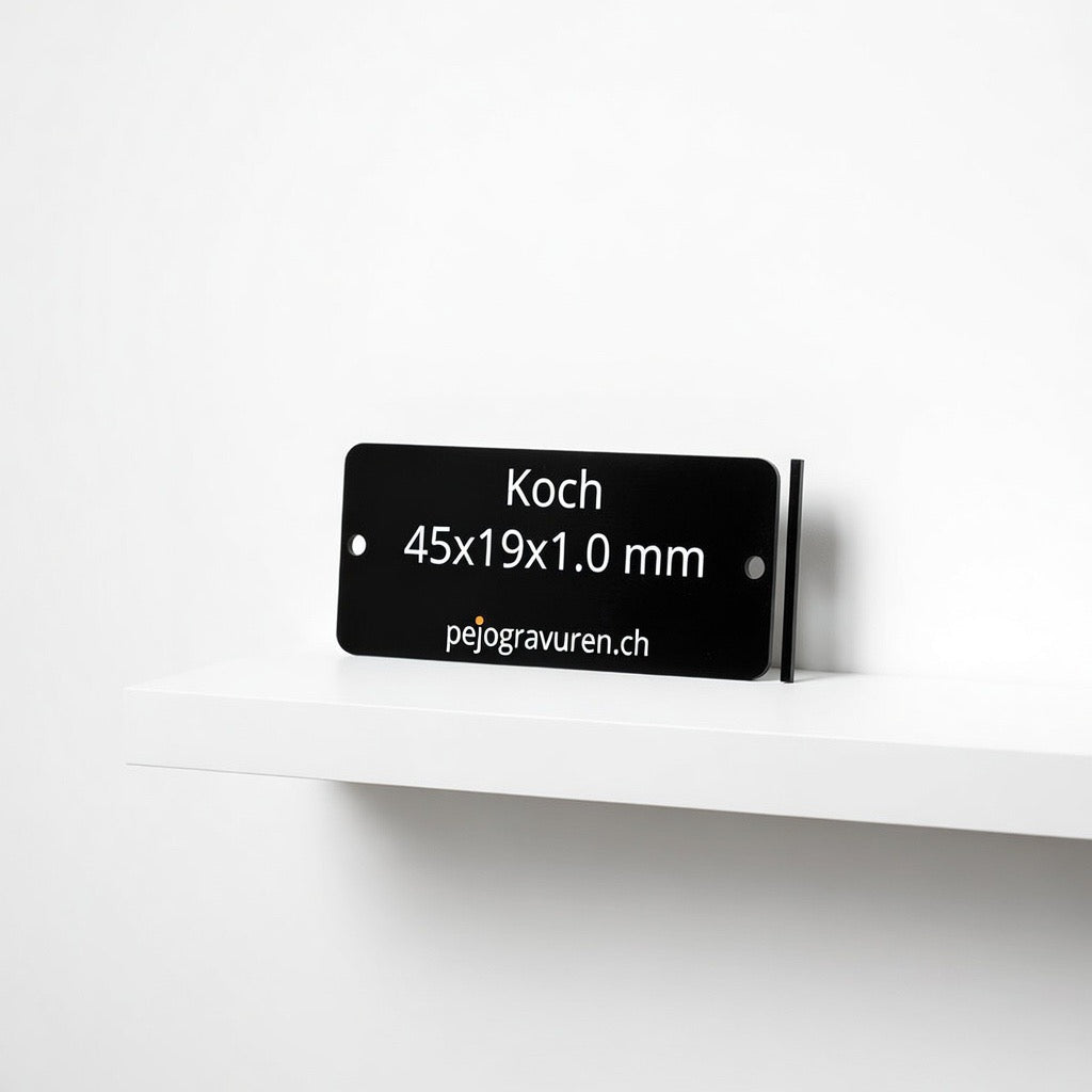 Koch, 45x19, Aluminium, Klingelschild, Briefkastenschild, Gravur, schwarz eloxiert